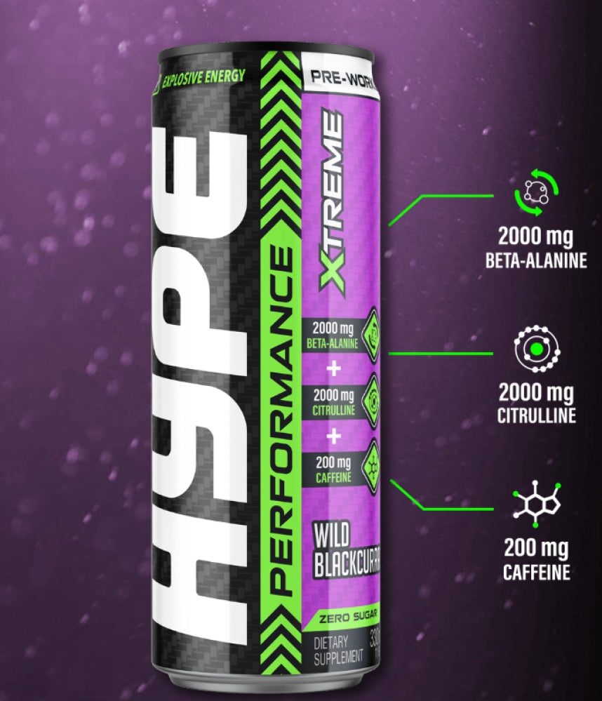 HYPE PRE WORKOUT RTD 330ML 12 pieces – Apple & Blueberry / Tropical / Blackcurrant