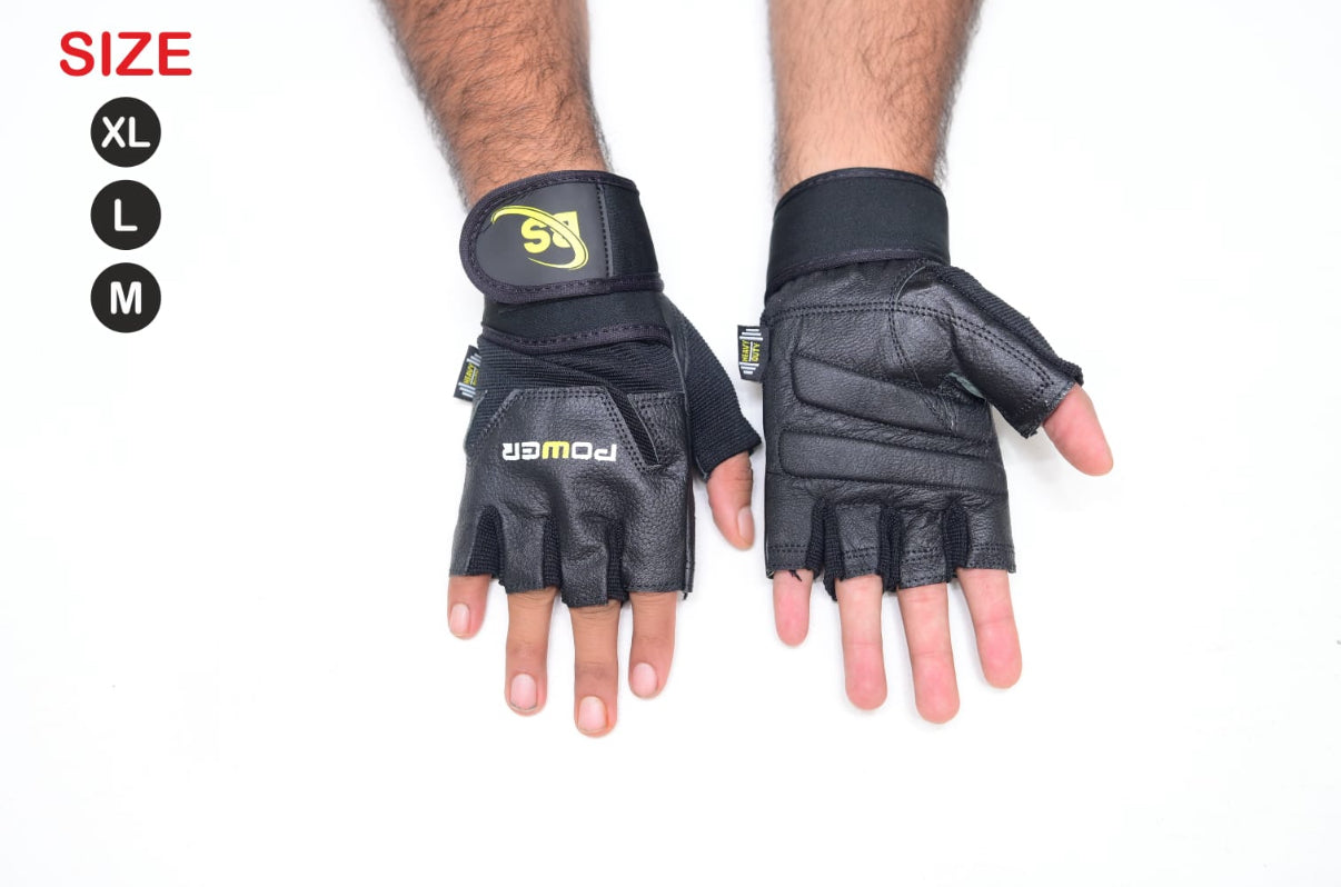 Baryar Wrist Support Gloves, Genuine Leather Black