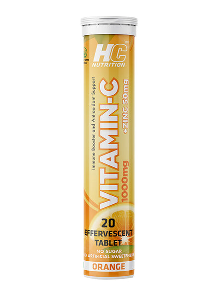 HC Nutrition Vitamin C 1000mg + Zinc 50mg Stevia Effervacent, 20 Tablets