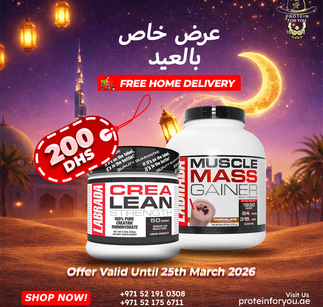 Labrada Muscle Mass Gainer + CreaLean Creatine Combo | Bulk Up, Gain Strength & Enhance Performance Stack