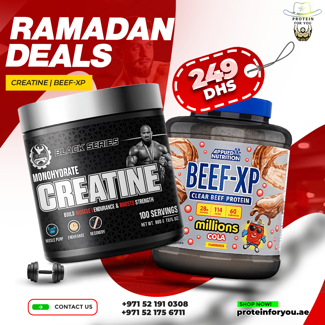 Applied Nutrition Beef XP Protein Isolate 1.8kg + Dexter Jackson Creatine 100 Servings – Boost Strength & Recovery