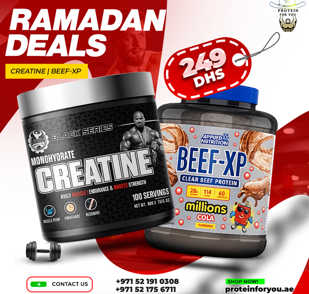 Applied Nutrition Beef XP Protein Isolate 1.8kg + Dexter Jackson Creatine 100 Servings – Boost Strength & Recovery